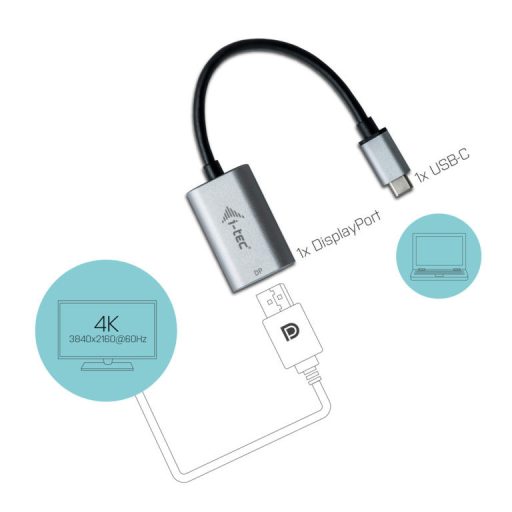 i-tec Metal C31METALDP60HZ video átalakító kábel 0,15 M USB C-típus Display Port Szürke, Türkizkék