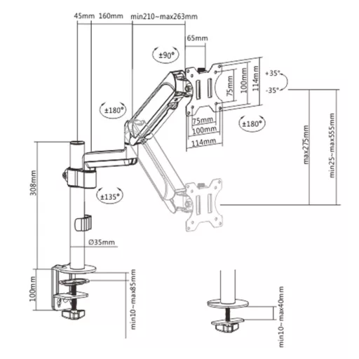 Gembird MA-DA1P-01 asztali TV konzol 81,3 cm (32") Fekete