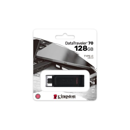 Kingston Technology DataTraveler 70 USB flash meghajtó 128 GB USB C-típus 3.2 Gen 1 (3.1 Gen 1) Fekete