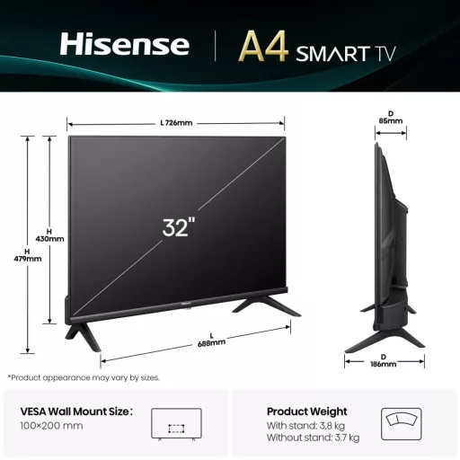 Hisense 32E4QT 81,3 cm (32") HD Smart TV Wi-Fi Fekete