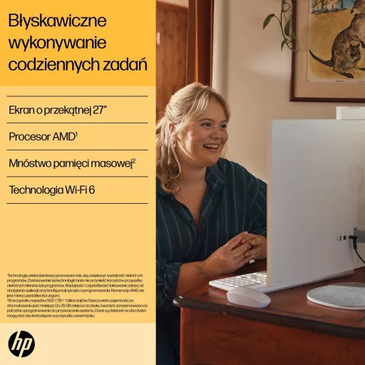 HP 27-cr0232nw AMD Ryzen™ 5 7520U 68.6 cm (27") 1920 x 1080 px All-in-One PC 16 GB LPDDR5-SDRAM 512 GB SSD Windows 11 Home Wi-Fi 6 (802.11ax) White
