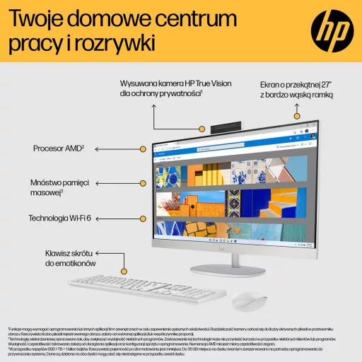 HP 27-cr0232nw AMD Ryzen™ 5 7520U 68.6 cm (27") 1920 x 1080 px All-in-One PC 16 GB LPDDR5-SDRAM 512 GB SSD Windows 11 Home Wi-Fi 6 (802.11ax) White