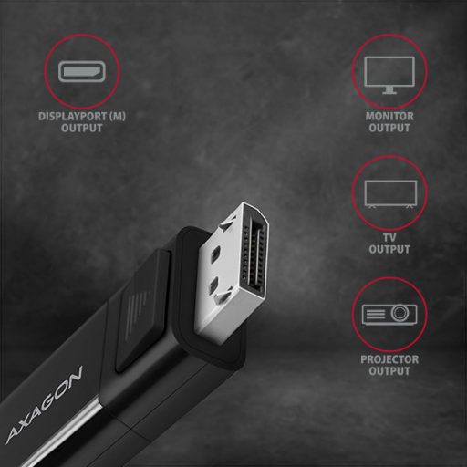 Axagon RVC-DPC video átalakító kábel 1,8 M USB C-típus DisplayPort Fekete