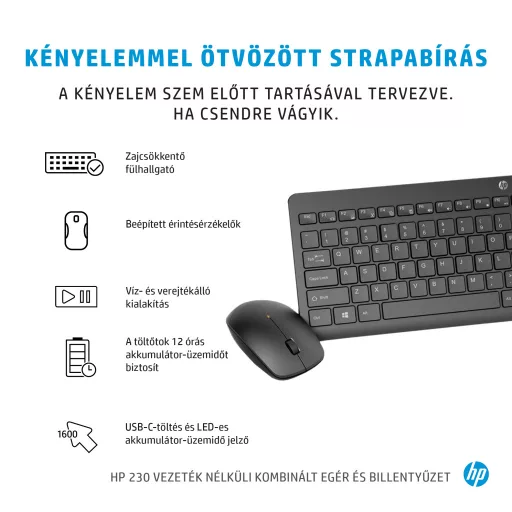 HP 230 Wireless Mouse and Keyboard Combo White billentyűzet Egér mellékelve Vezeték nélküli RF Fehér