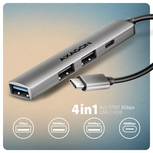 AXAGON HUE-STC ALU STRIP USB-C 4 port hub