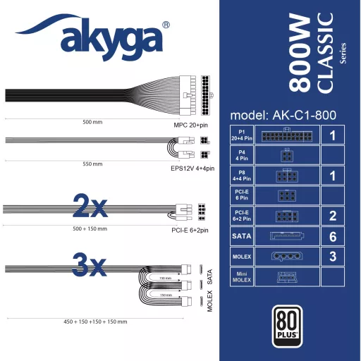 Akyga AK-C1-800 800 W 24-pin ATX ATX Fekete