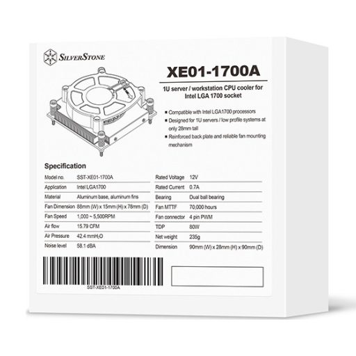 Silverstone SST-XE01-1700A számítógépes hűtőrendszer Processzor Hűtő 8 cm Fekete 1 db