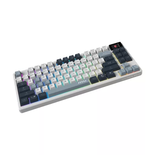 MSI FORGE GK600 TKL WIRELESS SKY billentyűzet Játék USB + Bluetooth QWERTY Brit angol Kék, Fehér