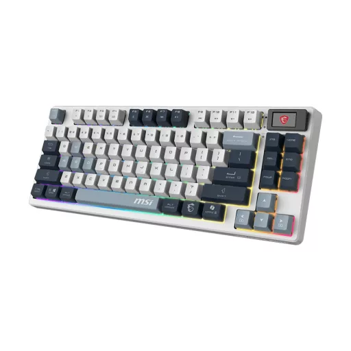 MSI FORGE GK600 TKL WIRELESS SKY billentyűzet Játék USB + Bluetooth QWERTY Brit angol Kék, Fehér