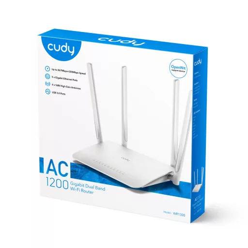 Cudy WR1300 vezetéknélküli router Gigabit Ethernet Kétsávos (2,4 GHz / 5 GHz) Fehér