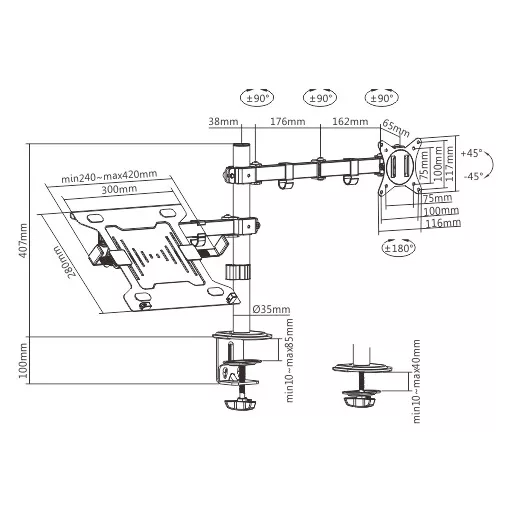 Gembird MA-DA-03 asztali TV konzol 81,3 cm (32") Fekete
