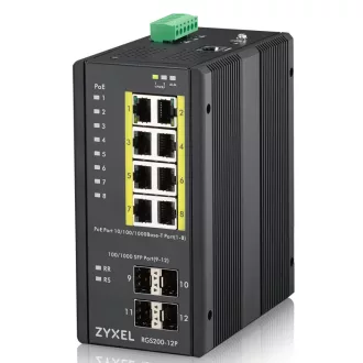   Zyxel RGS200-12P Vezérelt L2 Gigabit Ethernet (10/100/1000) Ethernet-áramellátás (PoE) támogatása Fekete