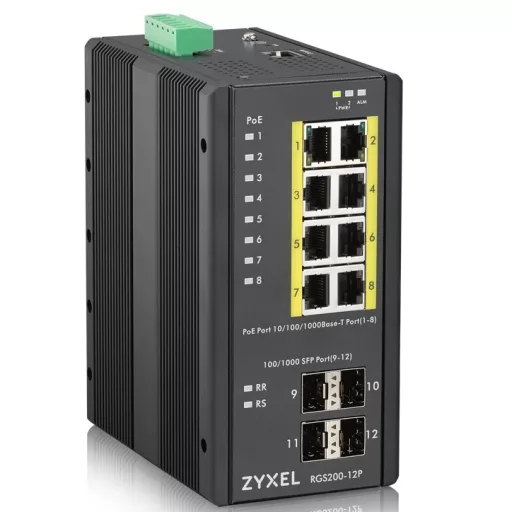 Zyxel RGS200-12P Vezérelt L2 Gigabit Ethernet (10/100/1000) Ethernet-áramellátás (PoE) támogatása Fekete