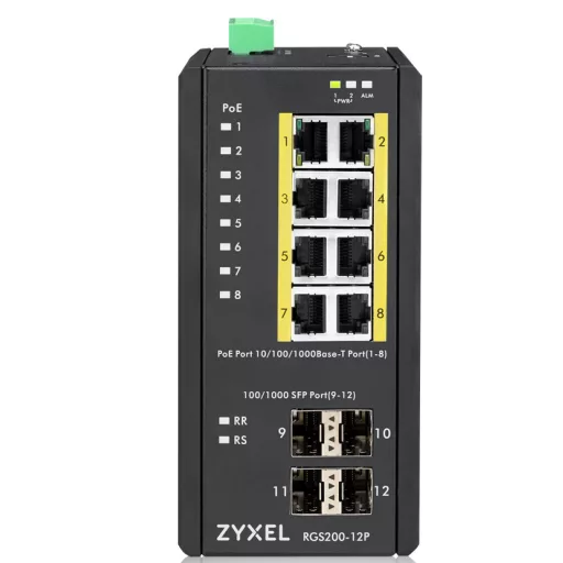 Zyxel RGS200-12P Vezérelt L2 Gigabit Ethernet (10/100/1000) Ethernet-áramellátás (PoE) támogatása Fekete