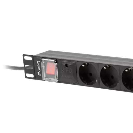 Lanberg PDU-08F-0200-BK áramelosztó egység (PDU) 8 AC kimenet(ek) 1U Fekete