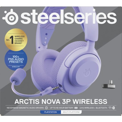 Steelseries Arctis Nova 3P Headset Vezeték nélküli Fejpánt Zene/általános Bluetooth Levendula