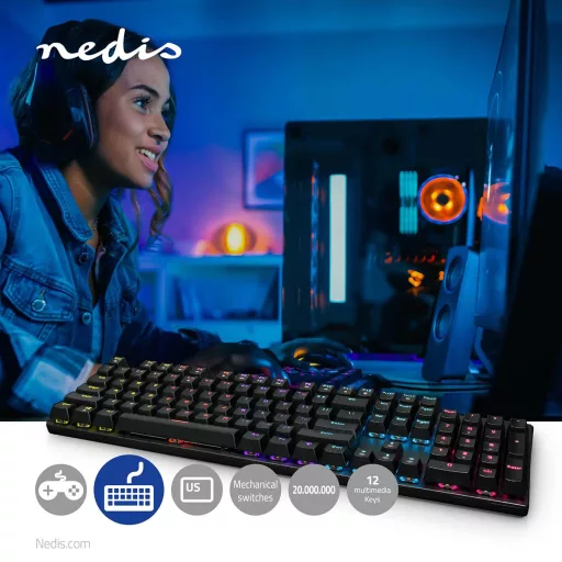 Nedis GKBDM110BKUS billentyűzet Játék USB QWERTY Nemzetközi amerikai Fekete