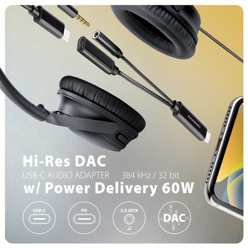 Axagon ADA-HCPD audio kábel 0,1 M USB-C, 3.5 mm USB-C Fekete