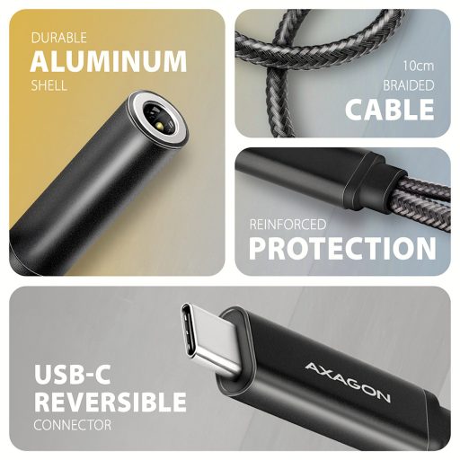 Axagon ADA-HCPD audio kábel 0,1 M USB-C, 3.5 mm USB-C Fekete