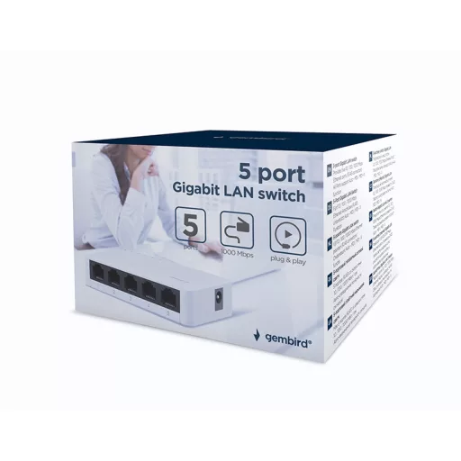 Gembird NSW-G5-01 hálózati kapcsoló Beállítást nem igénylő (unmanaged) Gigabit Ethernet (10/100/1000) Fehér