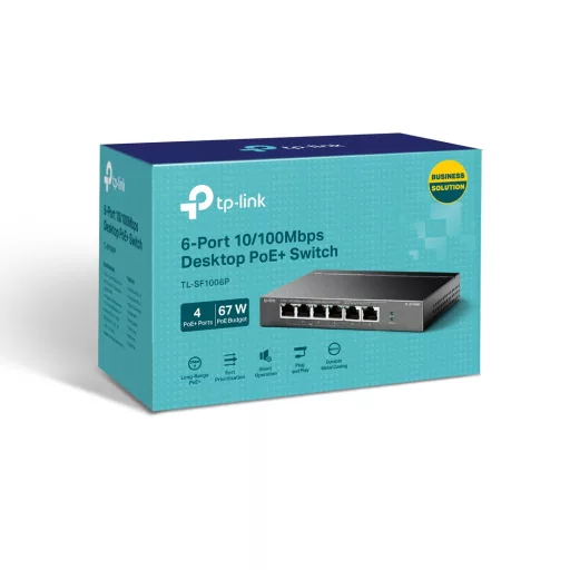 TP-Link TL-SF1006P hálózati kapcsoló Beállítást nem igénylő (unmanaged) Fast Ethernet (10/100) Ethernet-áramellátás (PoE) támogatása Fekete
