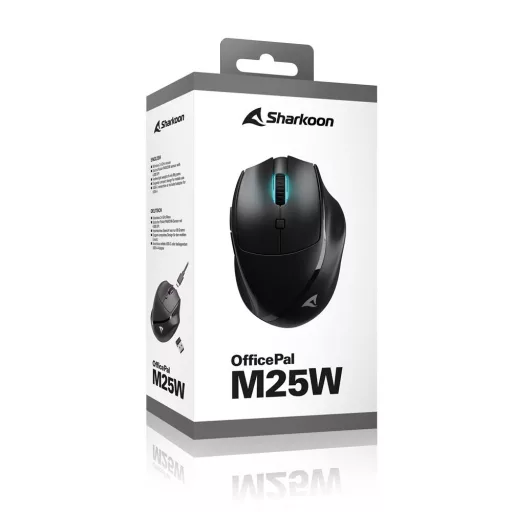 Sharkoon OfficePal M25W egér Játék Jobbkezes RF Wireless + USB Type-C Optikai 4000 DPI