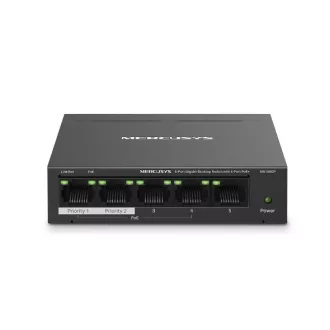   Mercusys MS105GP hálózati kapcsoló Gigabit Ethernet (10/100/1000) Ethernet-áramellátás (PoE) támogatása Fekete