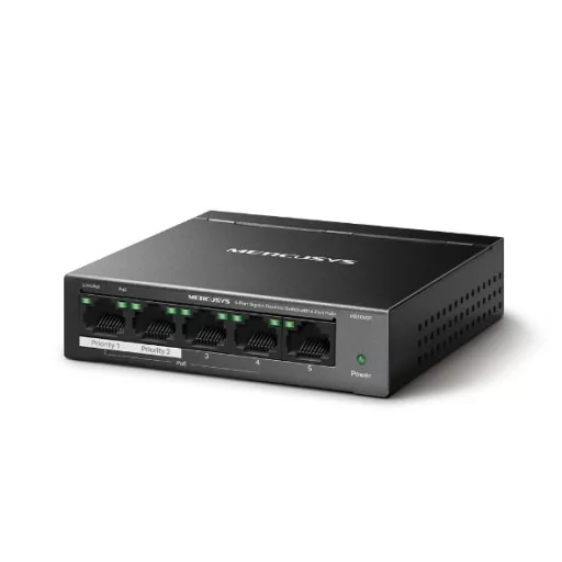 Mercusys MS105GP hálózati kapcsoló Gigabit Ethernet (10/100/1000) Ethernet-áramellátás (PoE) támogatása Fekete