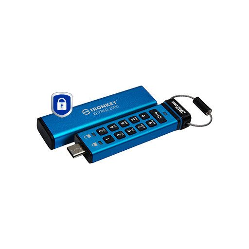 Kingston Technology IronKey Keypad 200 USB flash meghajtó 32 GB USB C-típus 3.2 Gen 1 (3.1 Gen 1) Kék