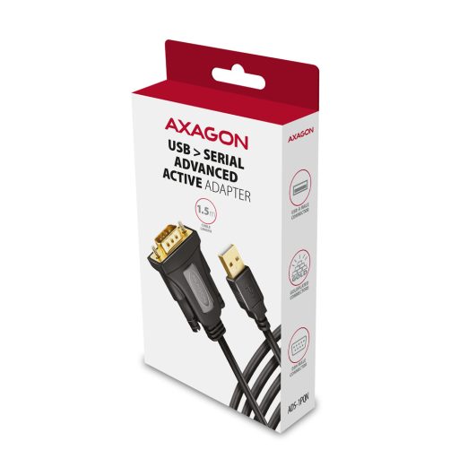 Axagon ADS-1PQN USB-A 2.0 - serial RS-232 DB9-M FTDI adapter cable 1.5m - Adapter - Digital/Daten soros kábel Fekete 1,5 M USB A típus