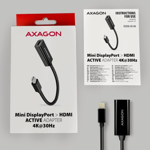 Axagon RVDM-HI14N video átalakító kábel 0,15 M Mini DisplayPort HDMI Fekete