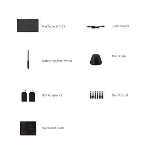 HUION H1161 digitális rajztábla Fekete 5080 lpi 279,4 x 174,6 mm USB