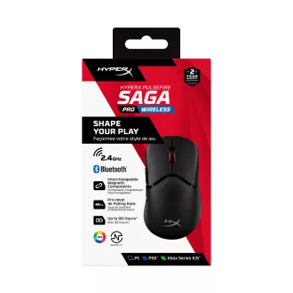   HyperX Pulsefire Saga Pro Wireless Gaming Mouse egér Játék Kétkezes RF Wireless + Bluetooth + USB Type-C Optikai 3200 DPI