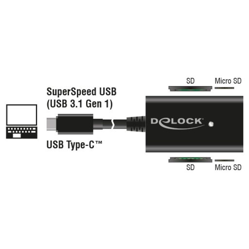 DeLOCK 91740 kártyaolvasó USB 3.2 Gen 1 (3.1 Gen 1) Type-C Fekete