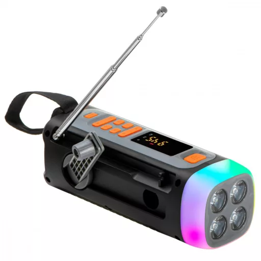 Emergency Radio with Solar Power - Hand Crank | Bluetooth 5.0 | 4W LED Flashlight | 4500 mAh Powerbank