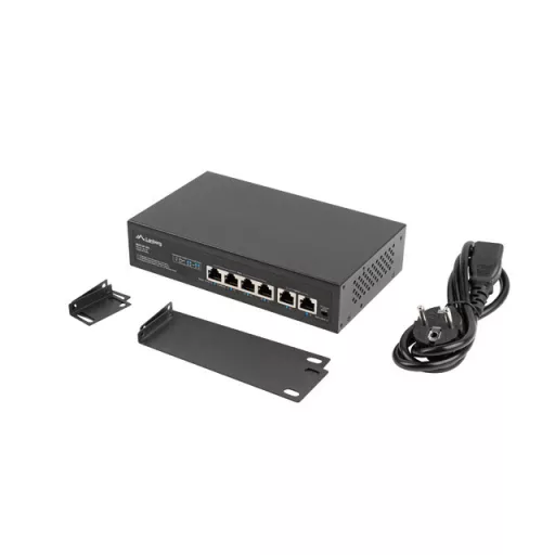 Lanberg RSFE-4P-2FE-60 hálózati kapcsoló Beállítást nem igénylő (unmanaged) Fast Ethernet (10/100) Ethernet-áramellátás (PoE) támogatása 1U Fekete