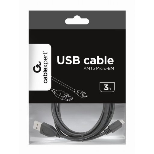 Gembird CCP-MUSB2-AMBM-10 USB kábel USB 2.0 3 M Micro-USB B USB A Fekete