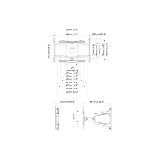 Multibrackets 2307 asztali TV konzol 139,7 cm (55") Fali Fekete