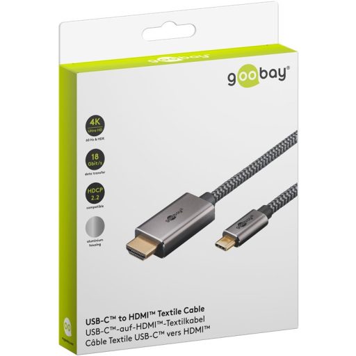 Goobay 75700 video átalakító kábel 2 M USB C-típus HDMI A-típus (Standard) Fekete, Ezüst