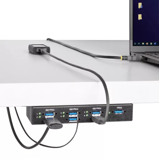 StarTech.com 5G7AINDRM-USB-A-HUB hálózati csatlakozó USB 3.2 Gen 1 (3.1 Gen 1) Type-B 5000 Mbit/s Fekete