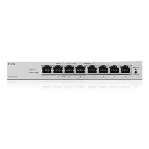 Zyxel GS1200-8HPV3 Vezérelt L2 Gigabit Ethernet (10/100/1000) Ethernet-áramellátás (PoE) támogatása Asztali Szürke