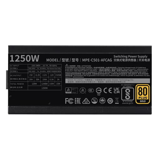 Cooler Master MWE Gold 1250 V2 ATX 3.1 1250 W 24-pin ATX Fekete