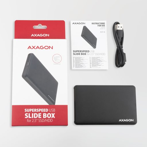 Axagon EE25-SL tárolóegység burkolat HDD/SSD ház Fekete 2.5"