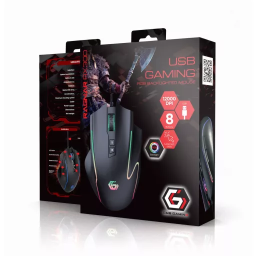Gembird MUSG-RAGNAR-RX300 egér Játék Jobbkezes USB A típus 12000 DPI