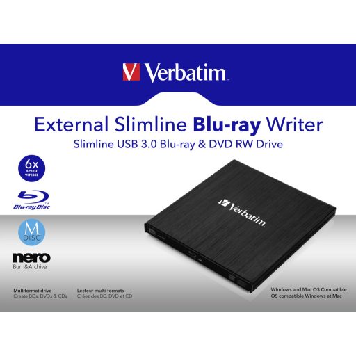 Verbatim External Slimline optikai meghajtó Blu-Ray RW Fekete