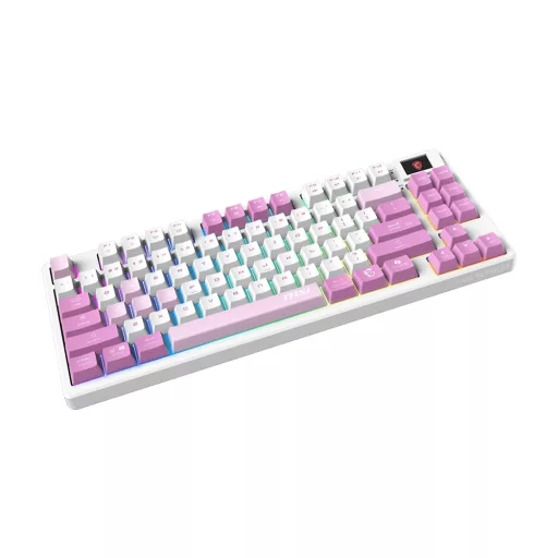 MSI FORGE GK600 TKL WIRELESS VIOLET billentyűzet Játék USB + Bluetooth QWERTY Brit angol Rózsaszín, Ibolya, Fehér