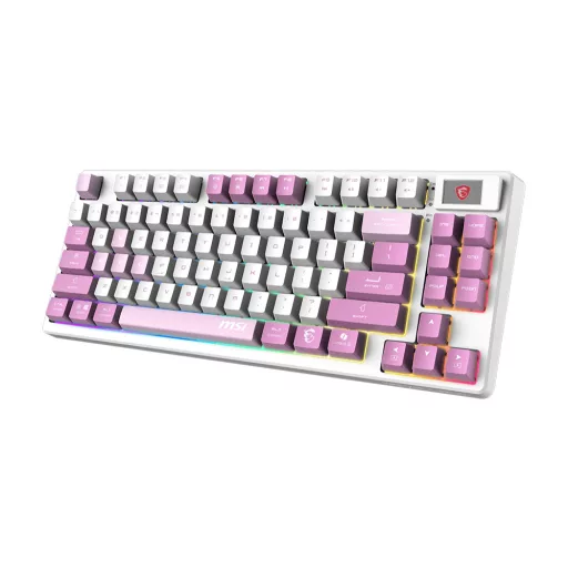 MSI FORGE GK600 TKL WIRELESS VIOLET billentyűzet Játék USB + Bluetooth QWERTY Brit angol Rózsaszín, Ibolya, Fehér