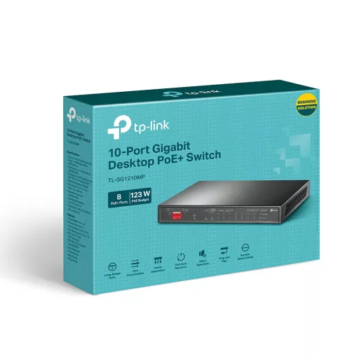 TP-Link TL-SG1210MP hálózati kapcsoló Beállítást nem igénylő (unmanaged) Gigabit Ethernet (10/100/1000) Ethernet-áramellátás (PoE) támogatása Fekete