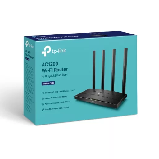 TP-Link Archer C6U vezetéknélküli router Gigabit Ethernet Kétsávos (2,4 GHz / 5 GHz) Fekete