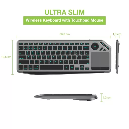 Techly ICTB9801TB billentyűzet Univerzális RF vezeték nélküli + Bluetooth QWERTY Amerikai angol Fekete